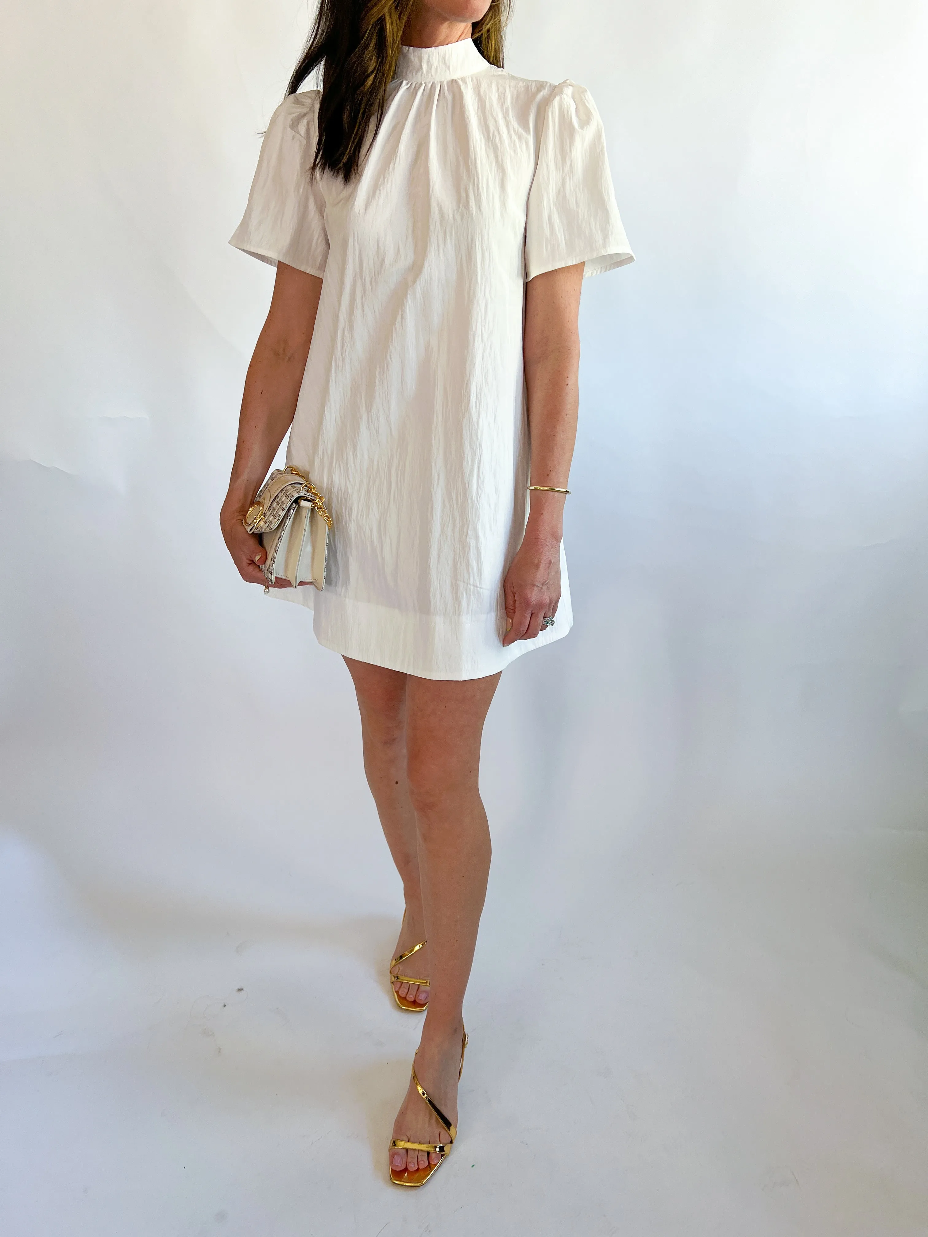 Mock Neck Back Tie Mini Dress