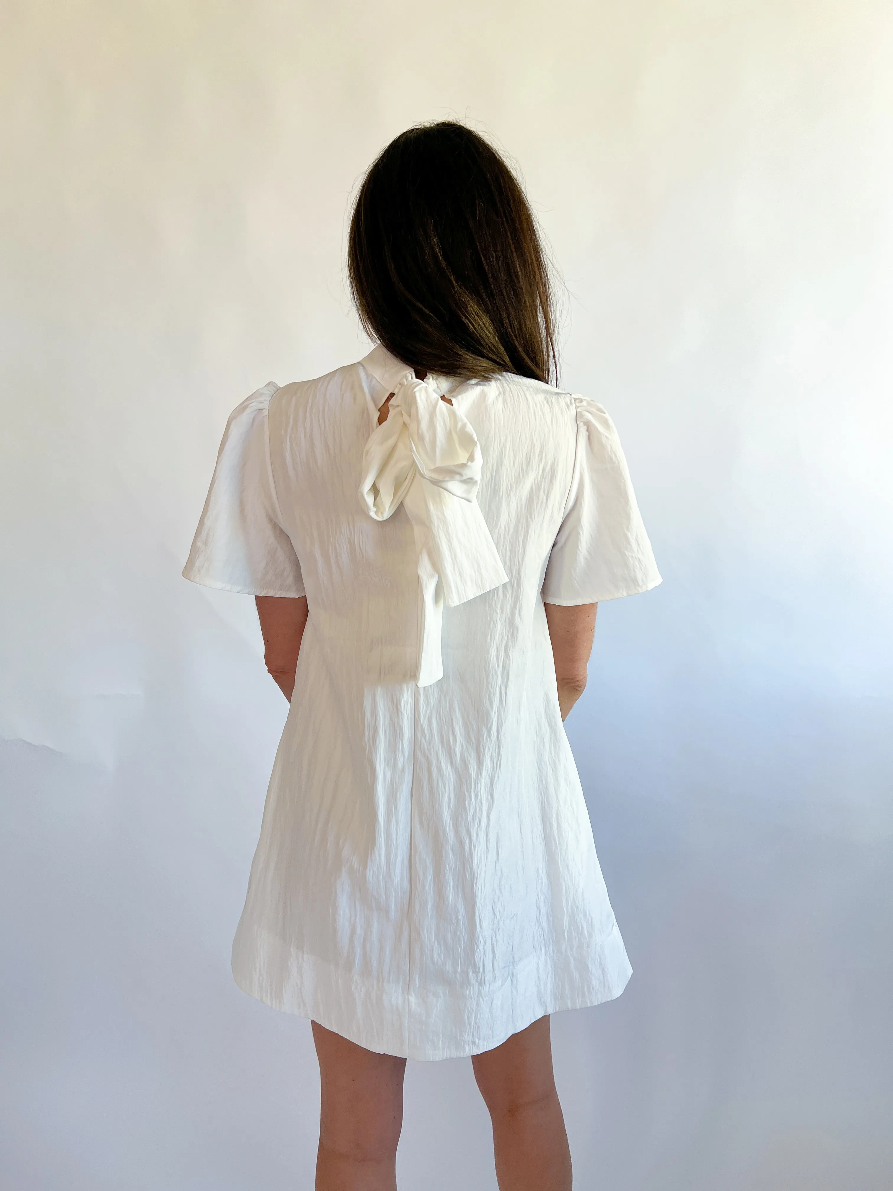 Mock Neck Back Tie Mini Dress