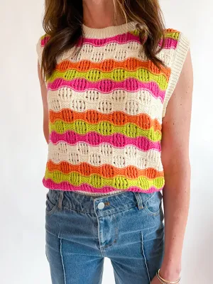 Multi Wavy Crochet Sweater Vest