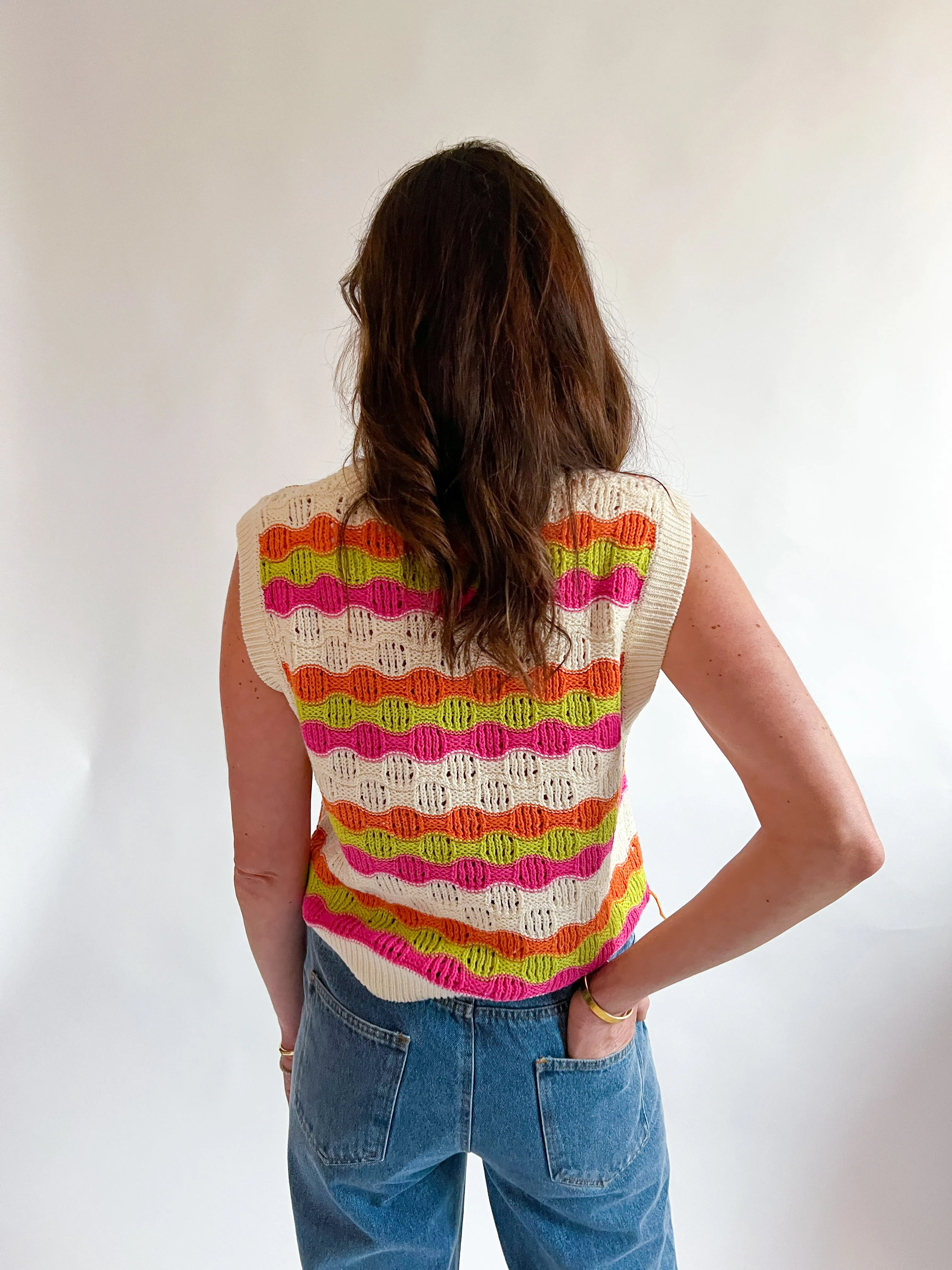 Multi Wavy Crochet Sweater Vest