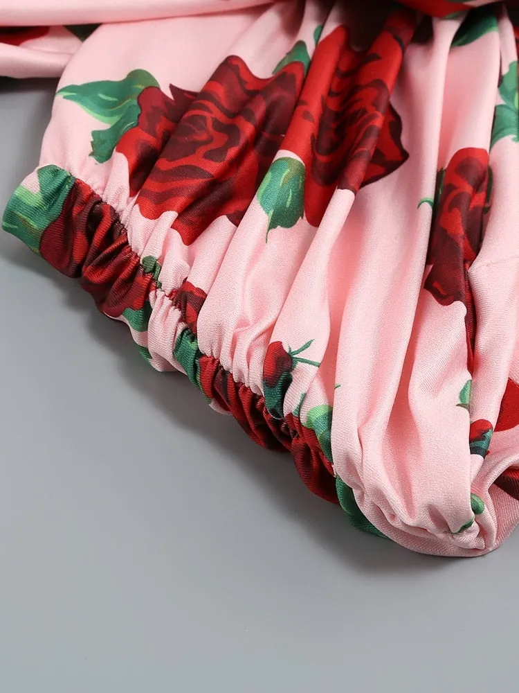 New Summer Floral Print Cropped Top Mini Skirt