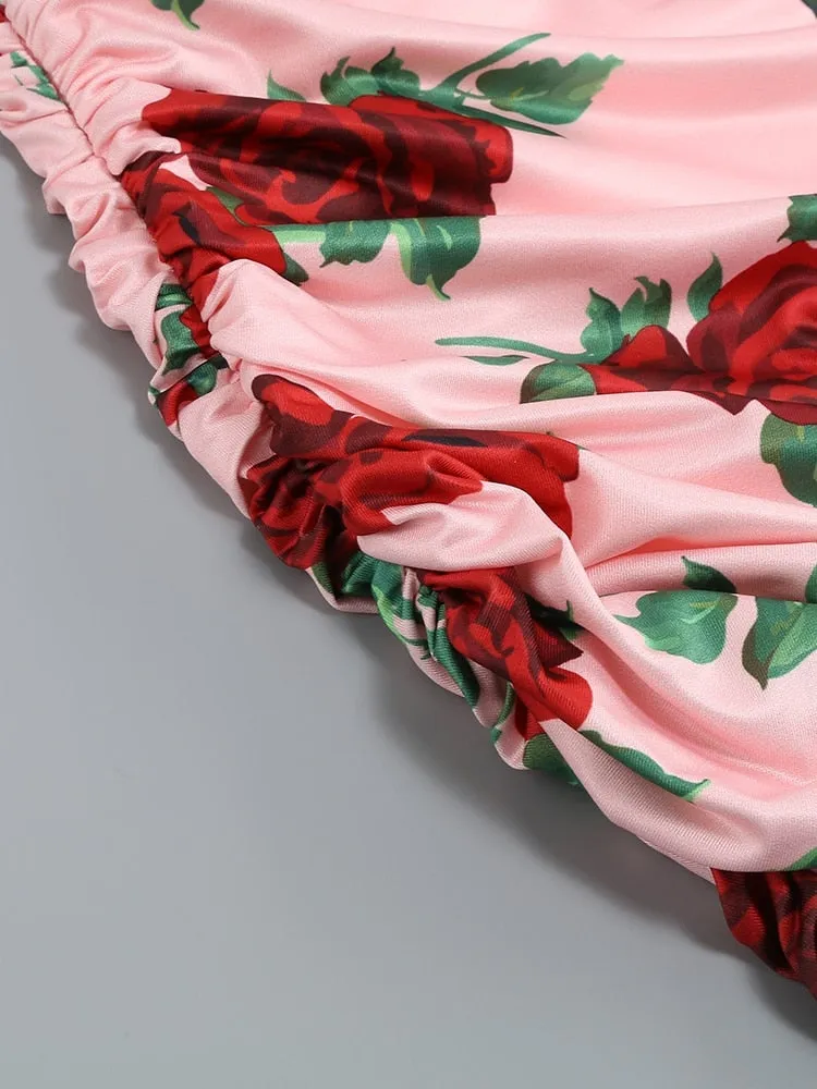 New Summer Floral Print Cropped Top Mini Skirt