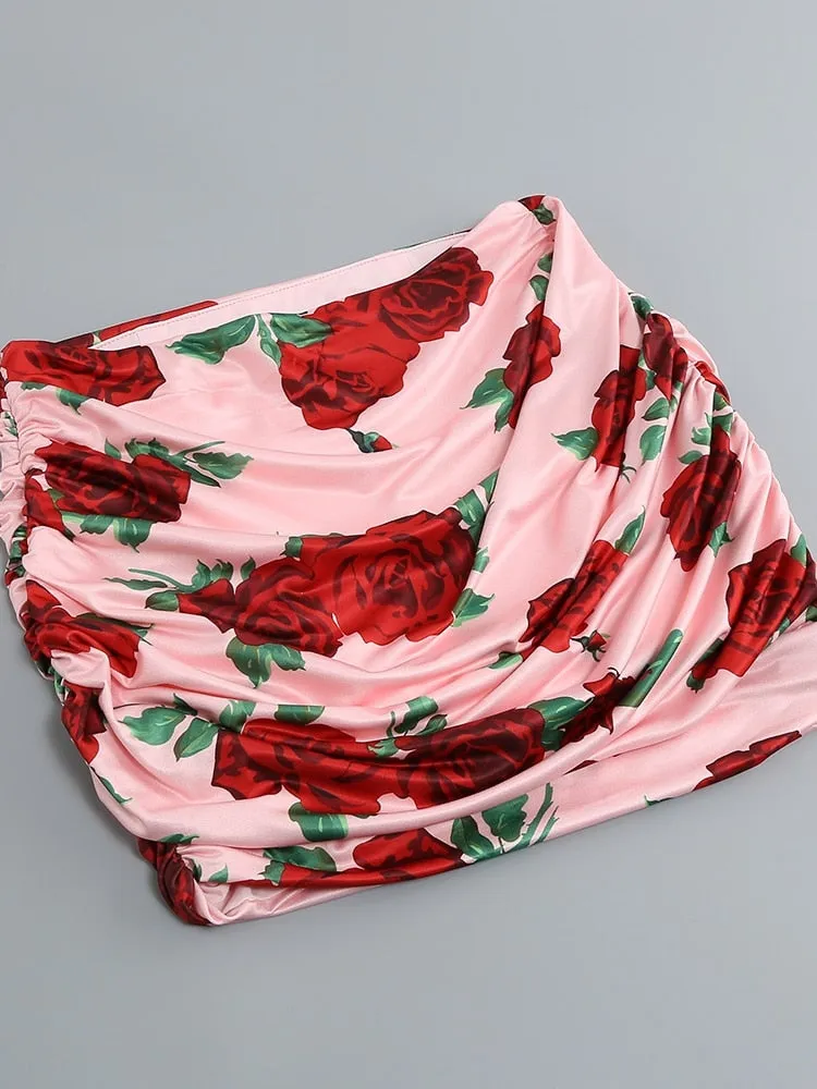New Summer Floral Print Cropped Top Mini Skirt