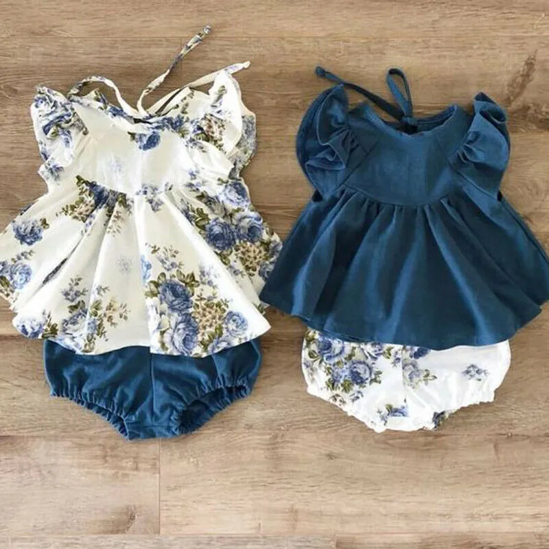 Newborn Infant Baby Girl Summer Floral Tops Dress Short Pants Outfits Clothes US