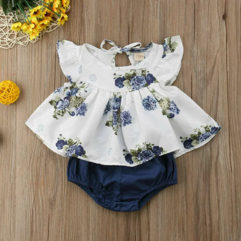 Newborn Infant Baby Girl Summer Floral Tops Dress Short Pants Outfits Clothes US