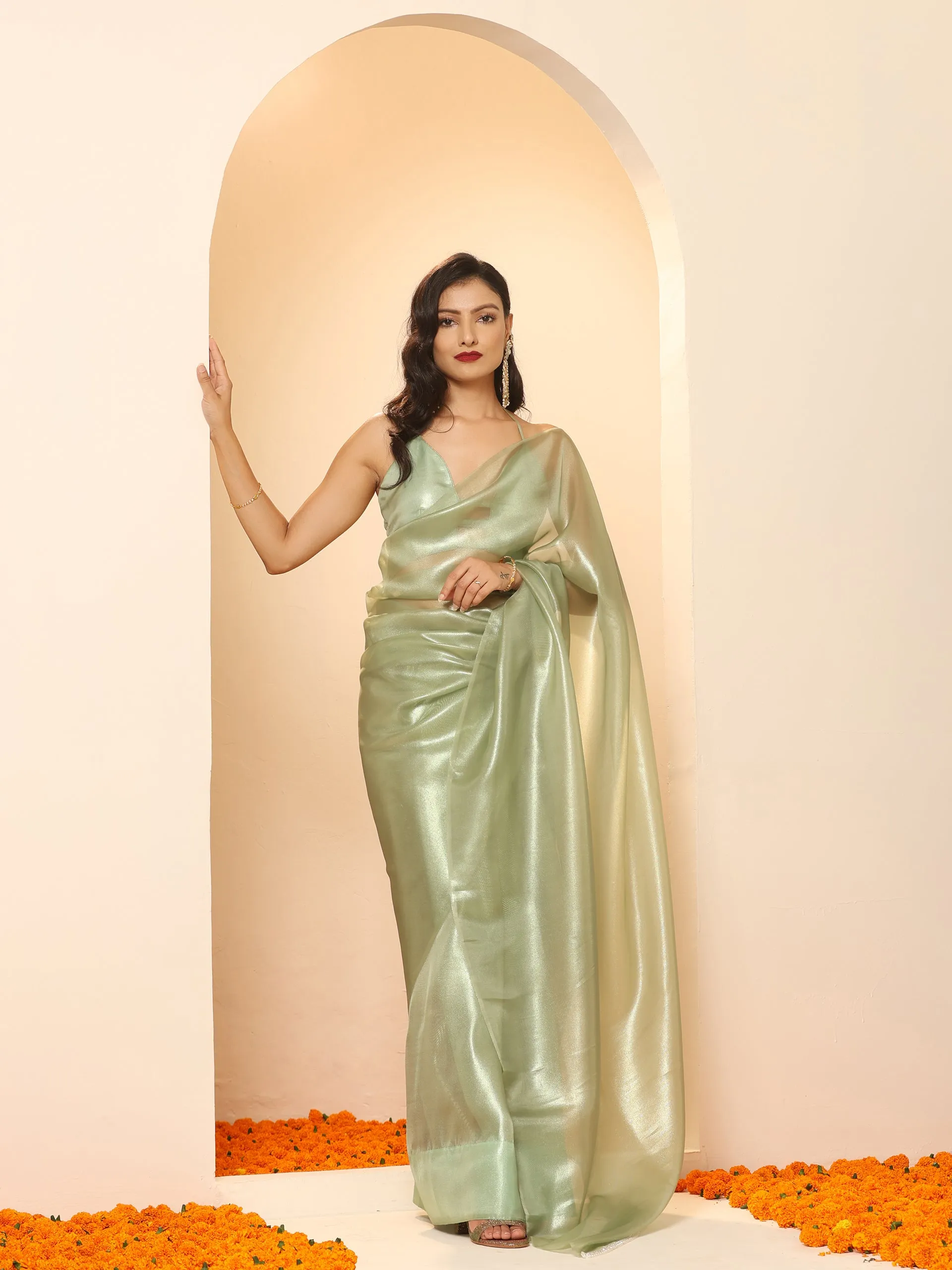 Newly Minted Green Gold Organza Saree