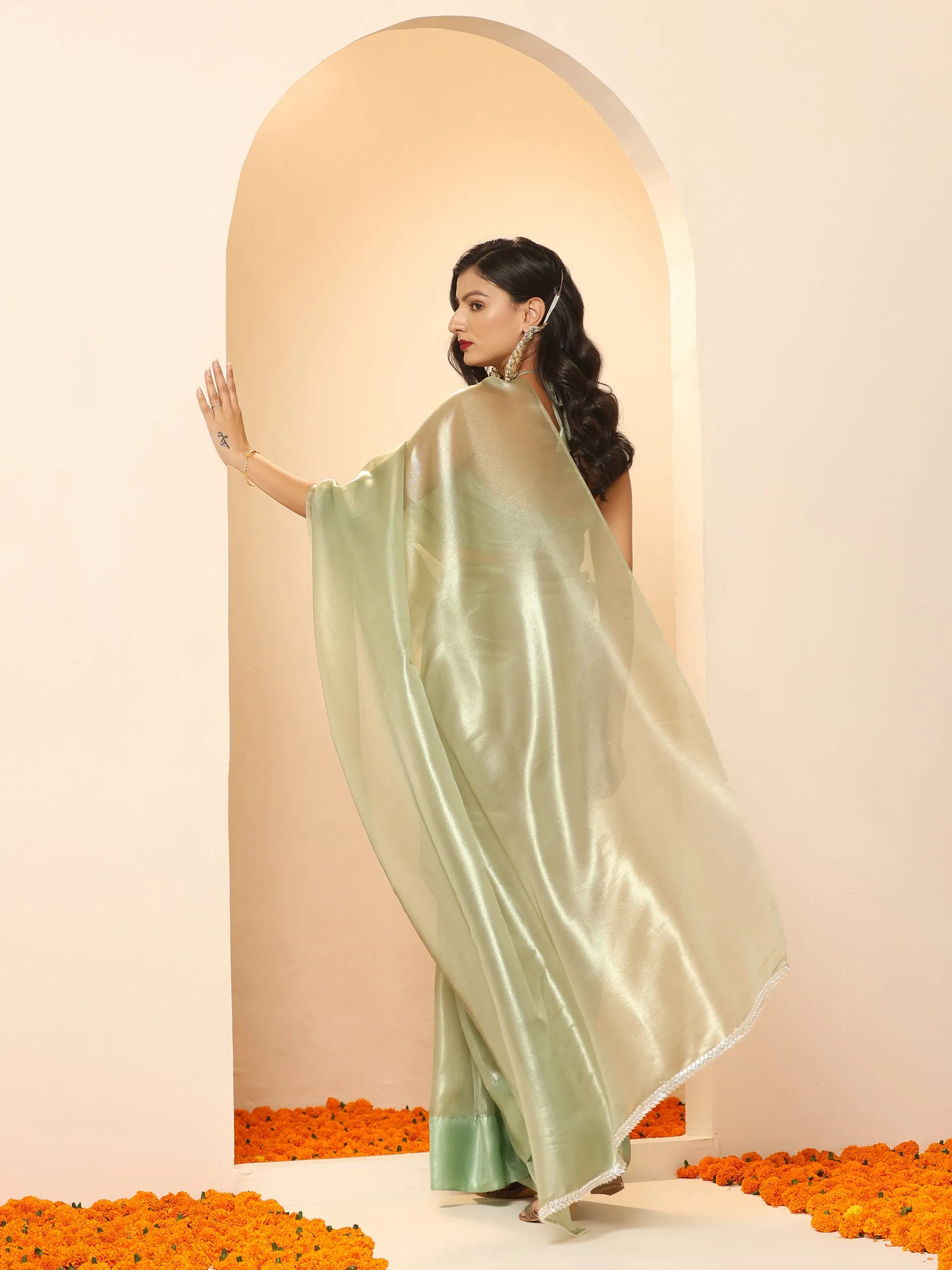 Newly Minted Green Gold Organza Saree