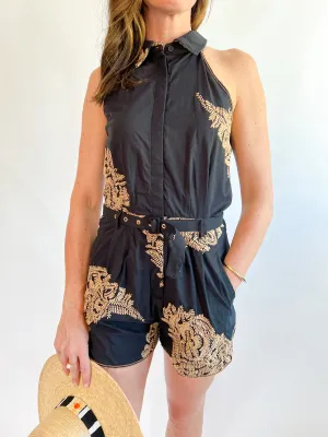 Nicola Embroidered Halter Romper