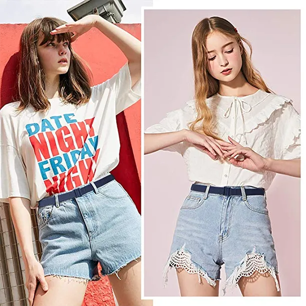 No Show Women Stretch Belt Invisible Elastic Web Strap Belt with Flat Buckle for Jeans Pants Dresses