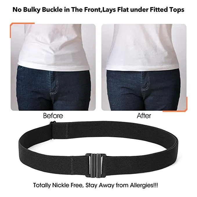 No Show Women Stretch Belt Invisible Elastic Web Strap Belt with Flat Buckle for Jeans Pants Dresses