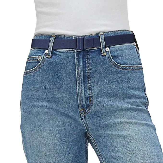 No Show Women Stretch Belt Invisible Elastic Web Strap Belt with Flat Buckle for Jeans Pants Dresses