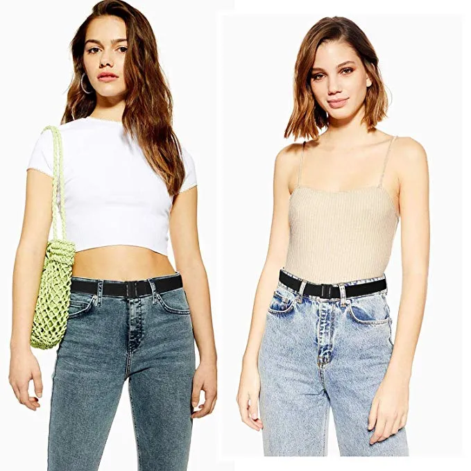 No Show Women Stretch Belt Invisible Elastic Web Strap Belt with Flat Buckle for Jeans Pants Dresses