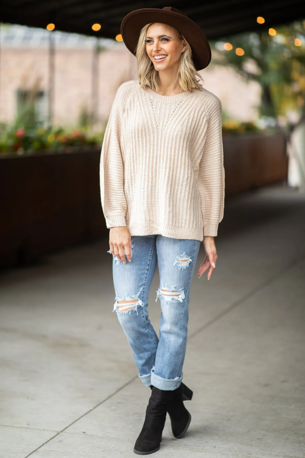 Oatmeal Raglan Sleeve Sweater