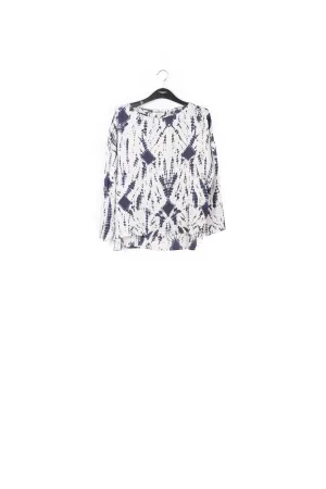 Off-white and dark blue tie-dyed silk top
