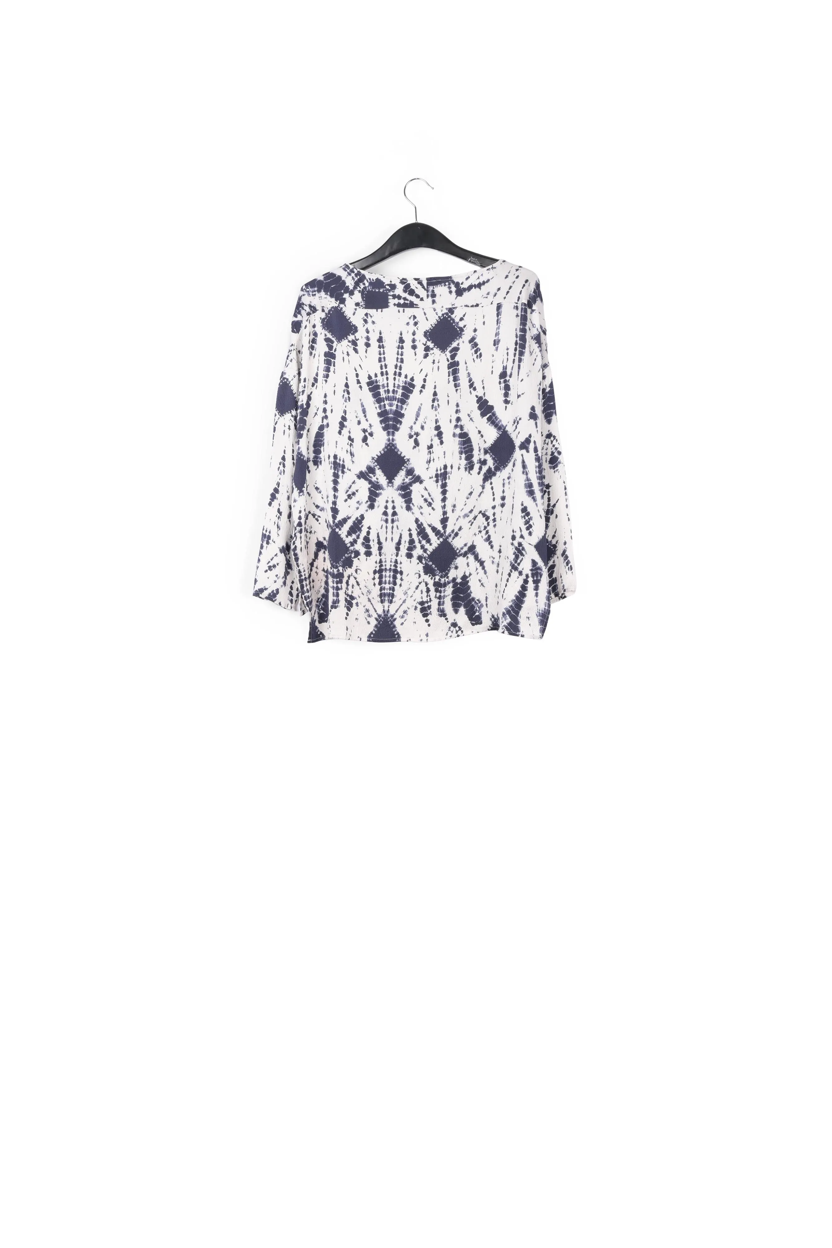Off-white and dark blue tie-dyed silk top