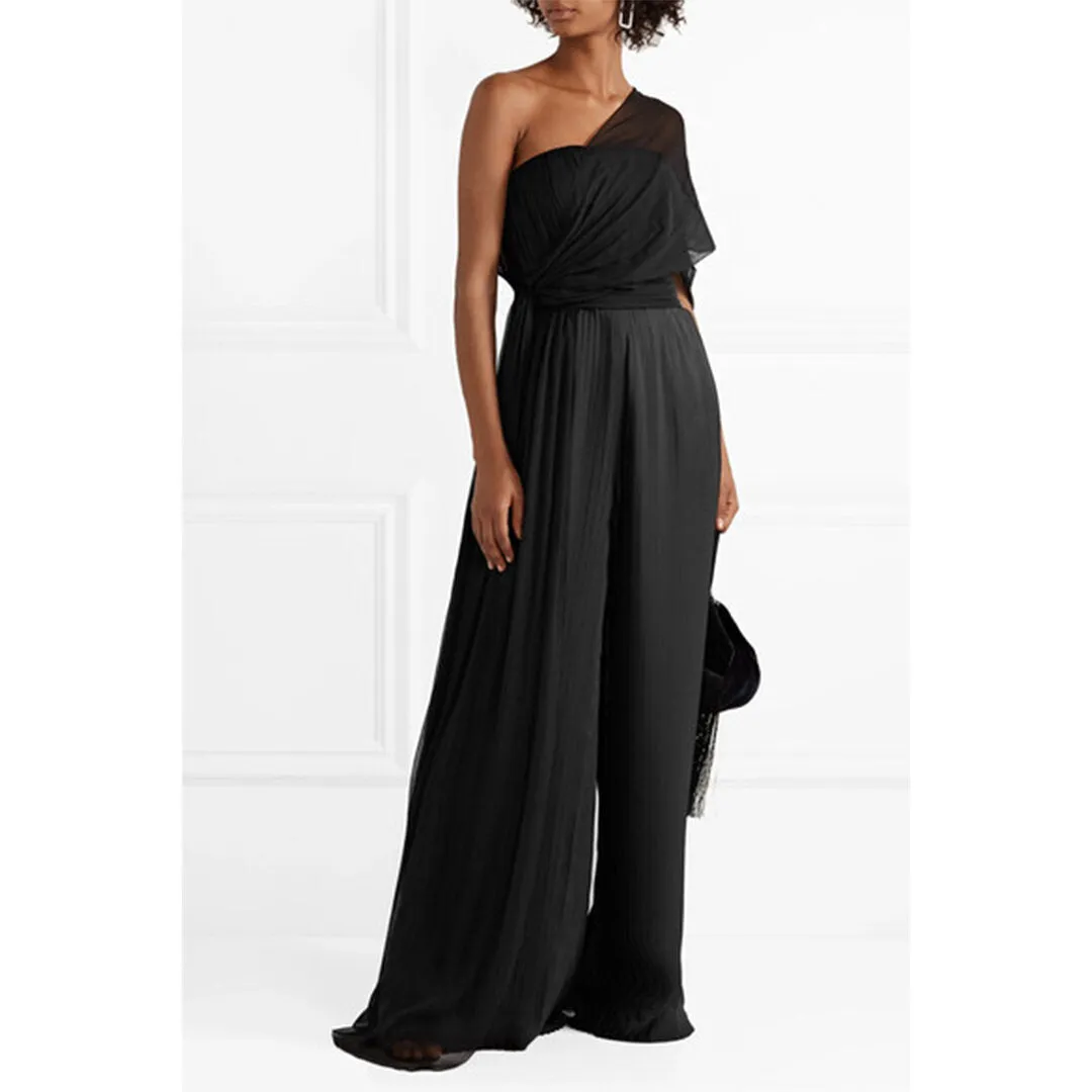 One-Shoulder Draped Silk Crepe Top