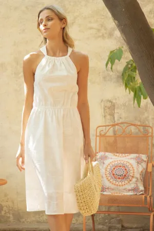 Paisley Whisper White Halter Dress