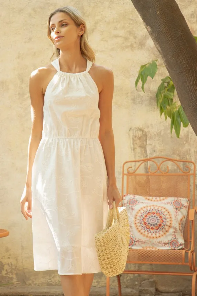Paisley Whisper White Halter Dress