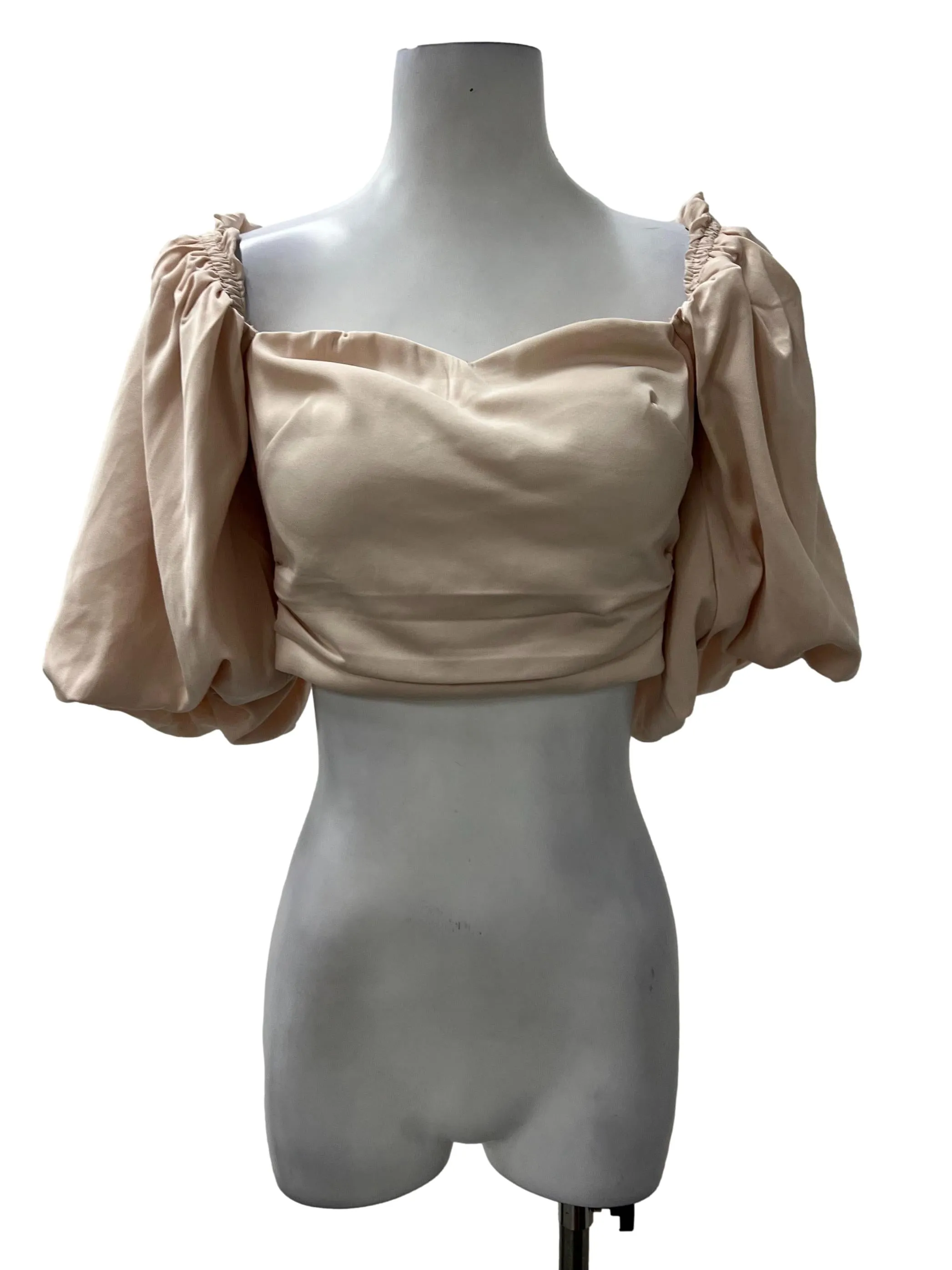 Pale Pink Puff Sleeve Sweetheart Top
