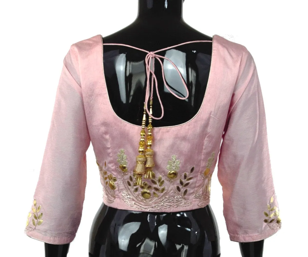 Pink Color Silk Blouse with Leather Patti Work
