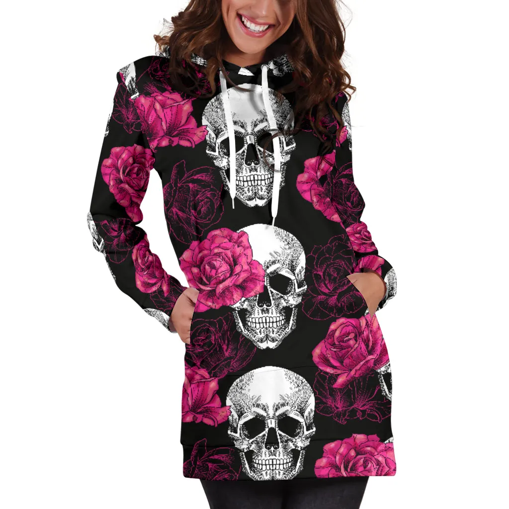 Pink Floral Skull - Hoodie Dress