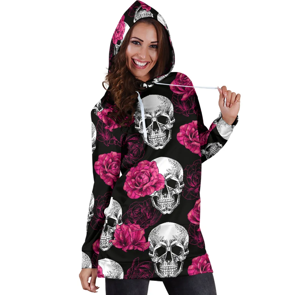 Pink Floral Skull - Hoodie Dress