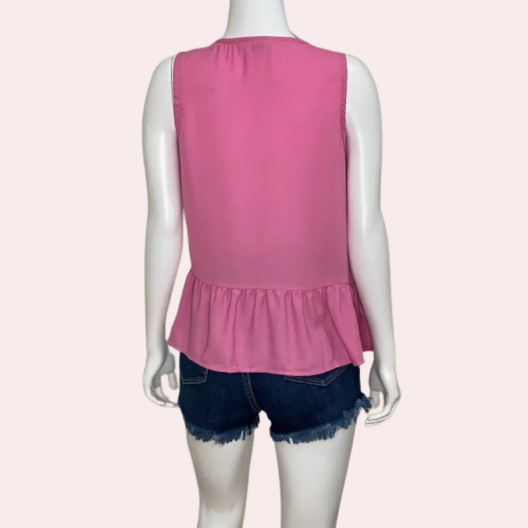 Pink top with ruffle hem and neckline