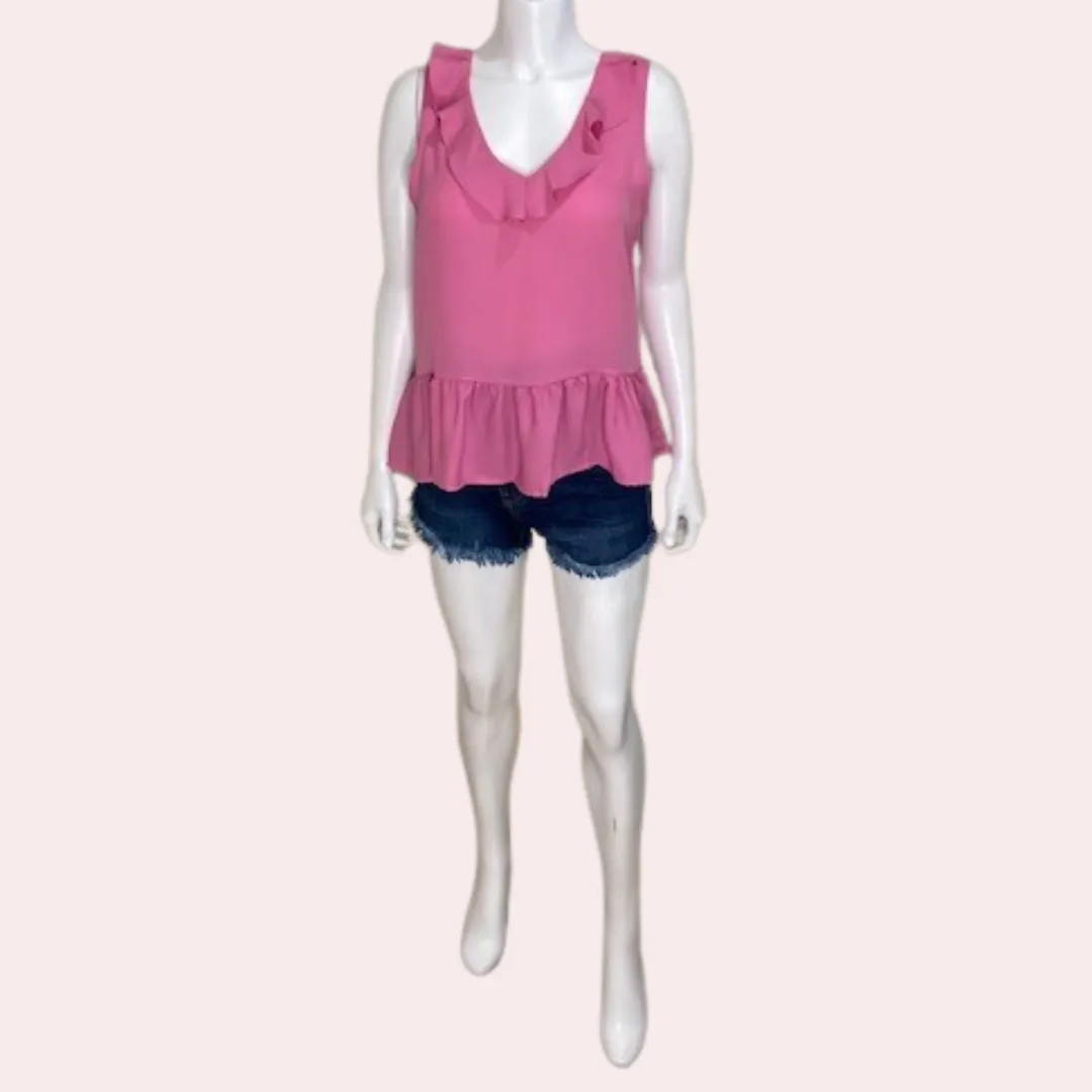 Pink top with ruffle hem and neckline