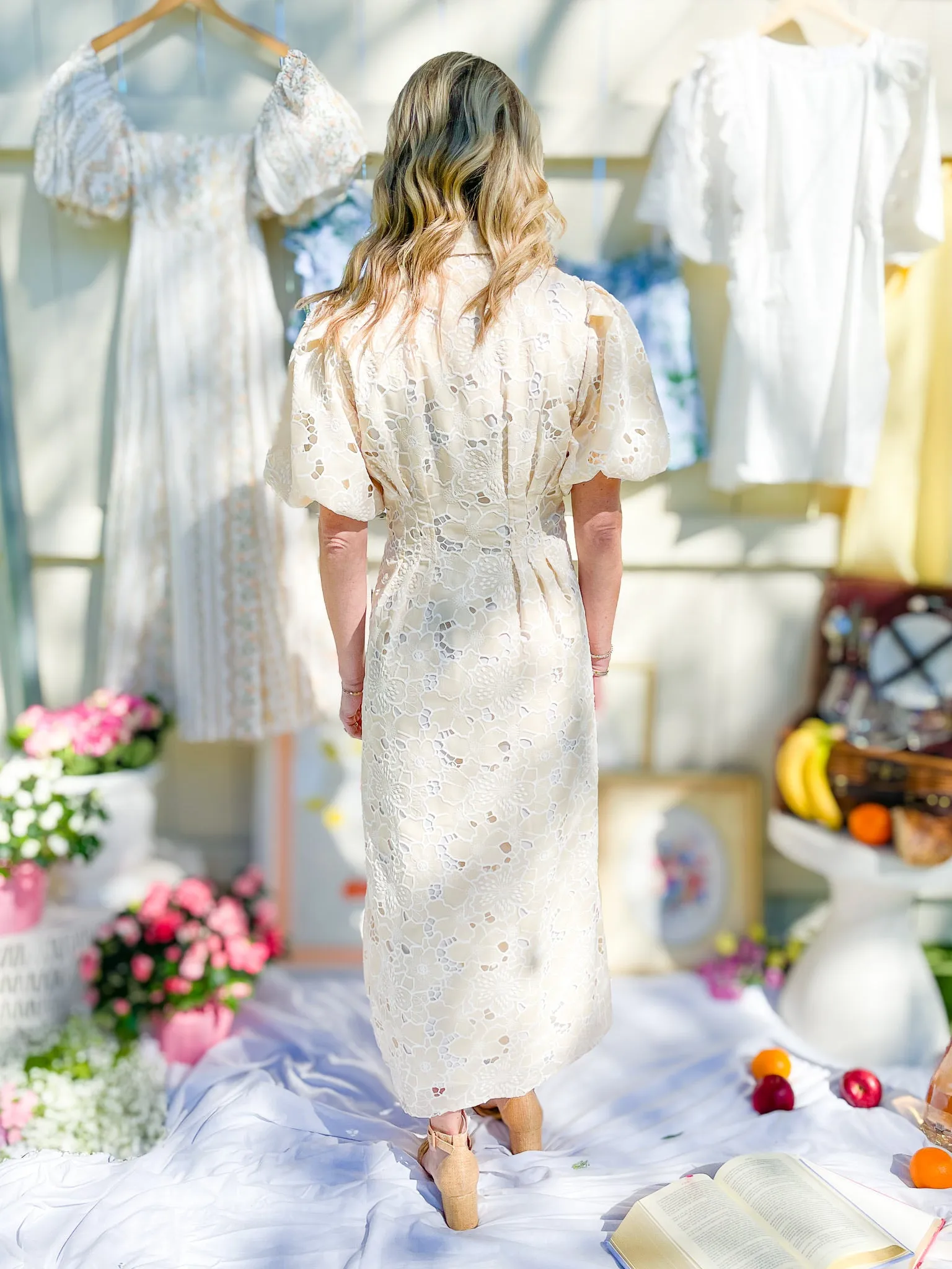 Placket Eyelet Midi Dress