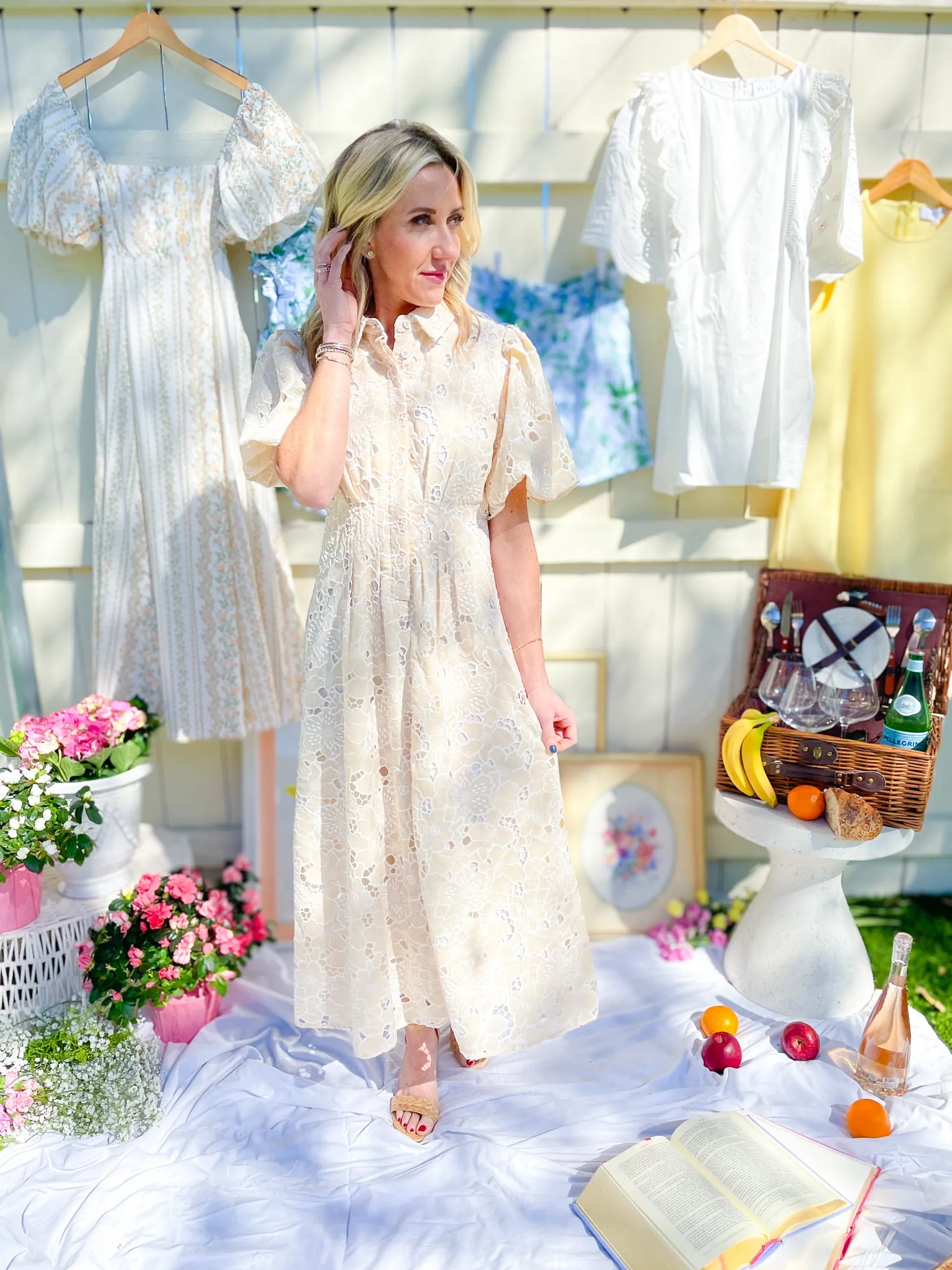 Placket Eyelet Midi Dress