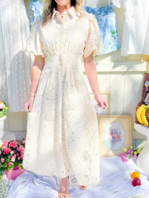 Placket Eyelet Midi Dress