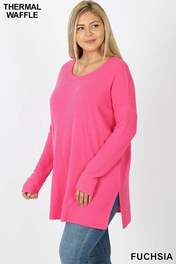 Plum V-Neck Waffle Top Long Sleeve