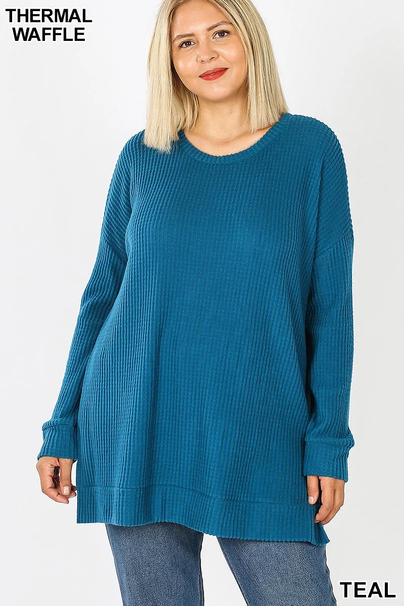 Plum V-Neck Waffle Top Long Sleeve