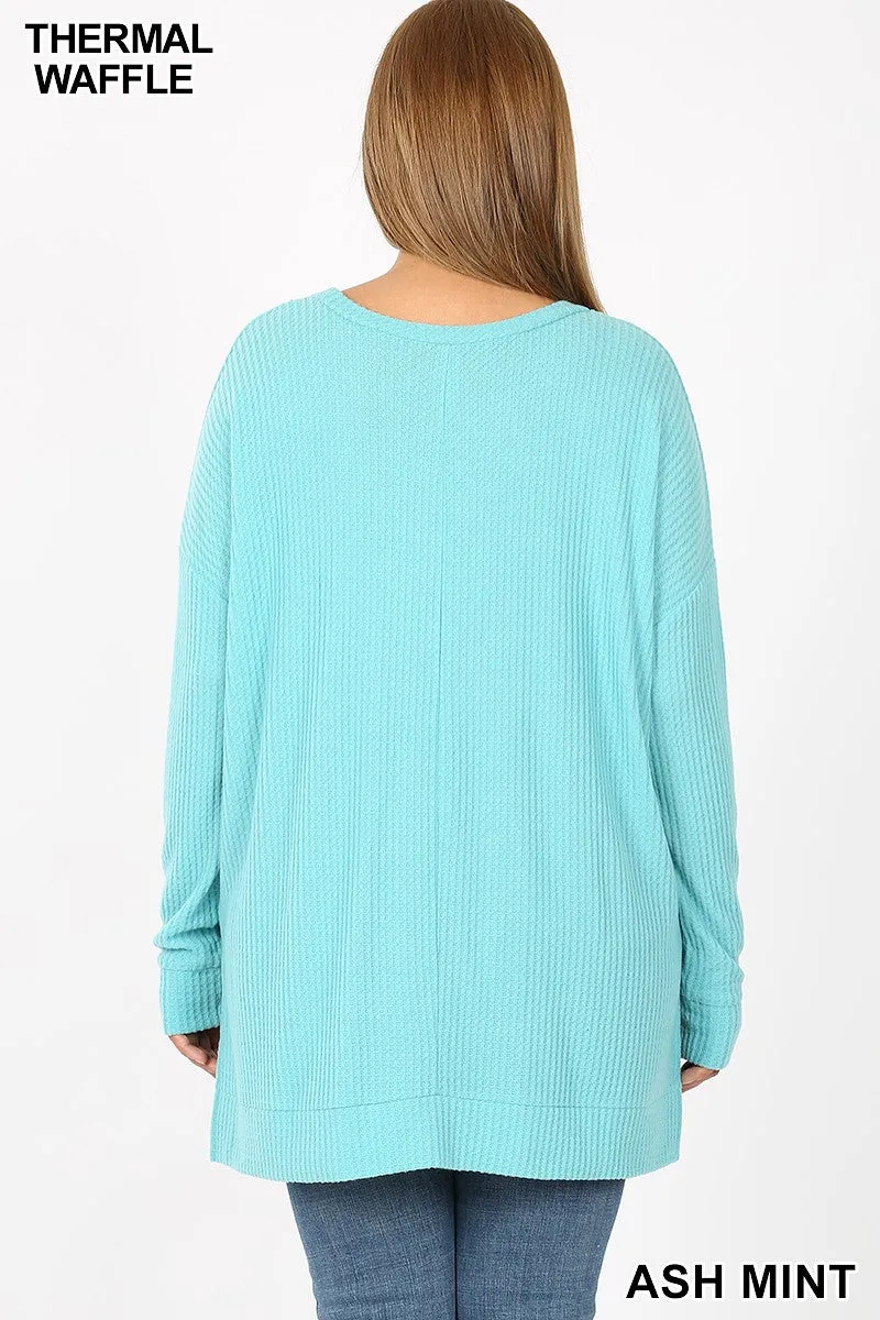 Plum V-Neck Waffle Top Long Sleeve