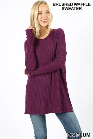 Plum V-Neck Waffle Top Long Sleeve