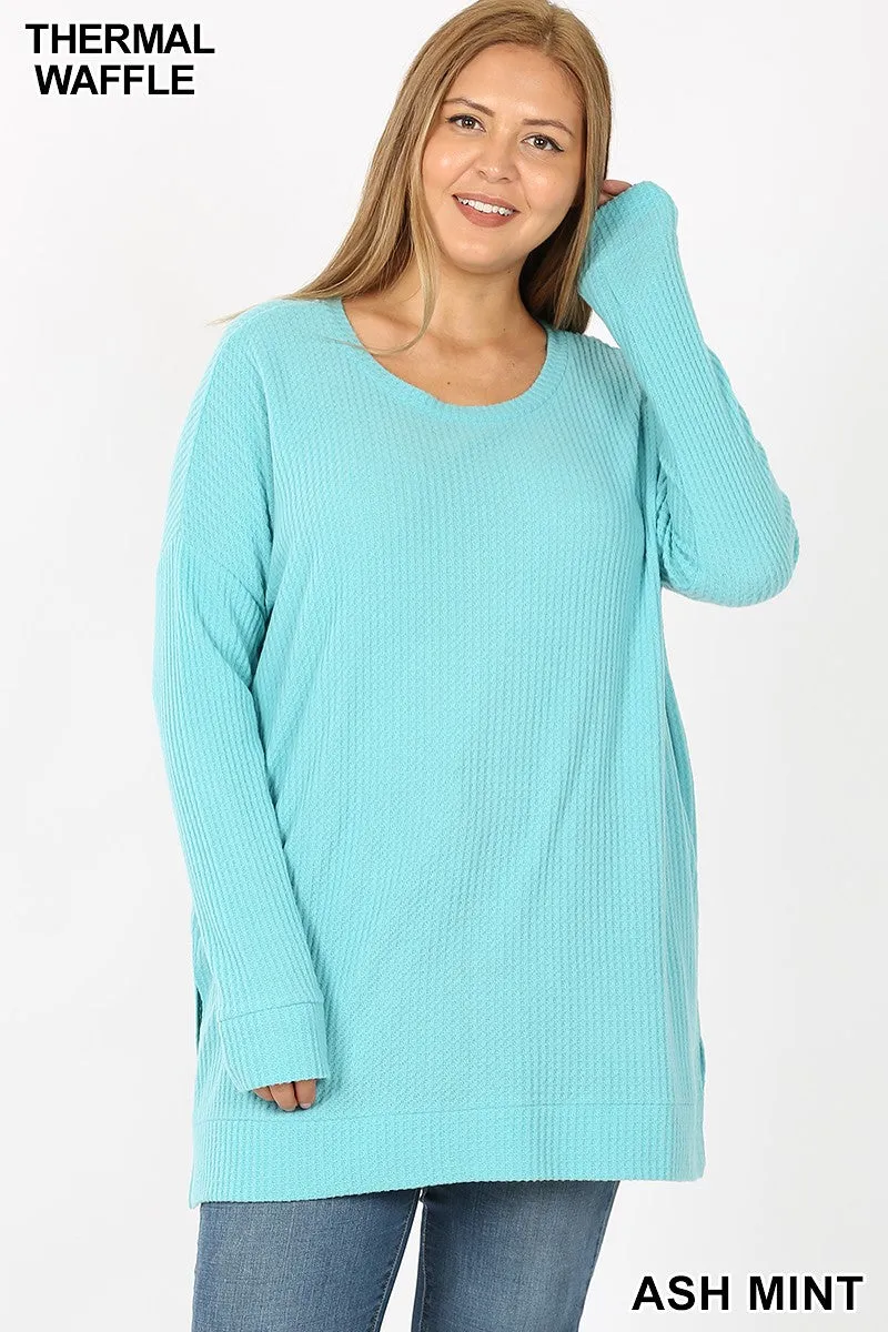 Plum V-Neck Waffle Top Long Sleeve