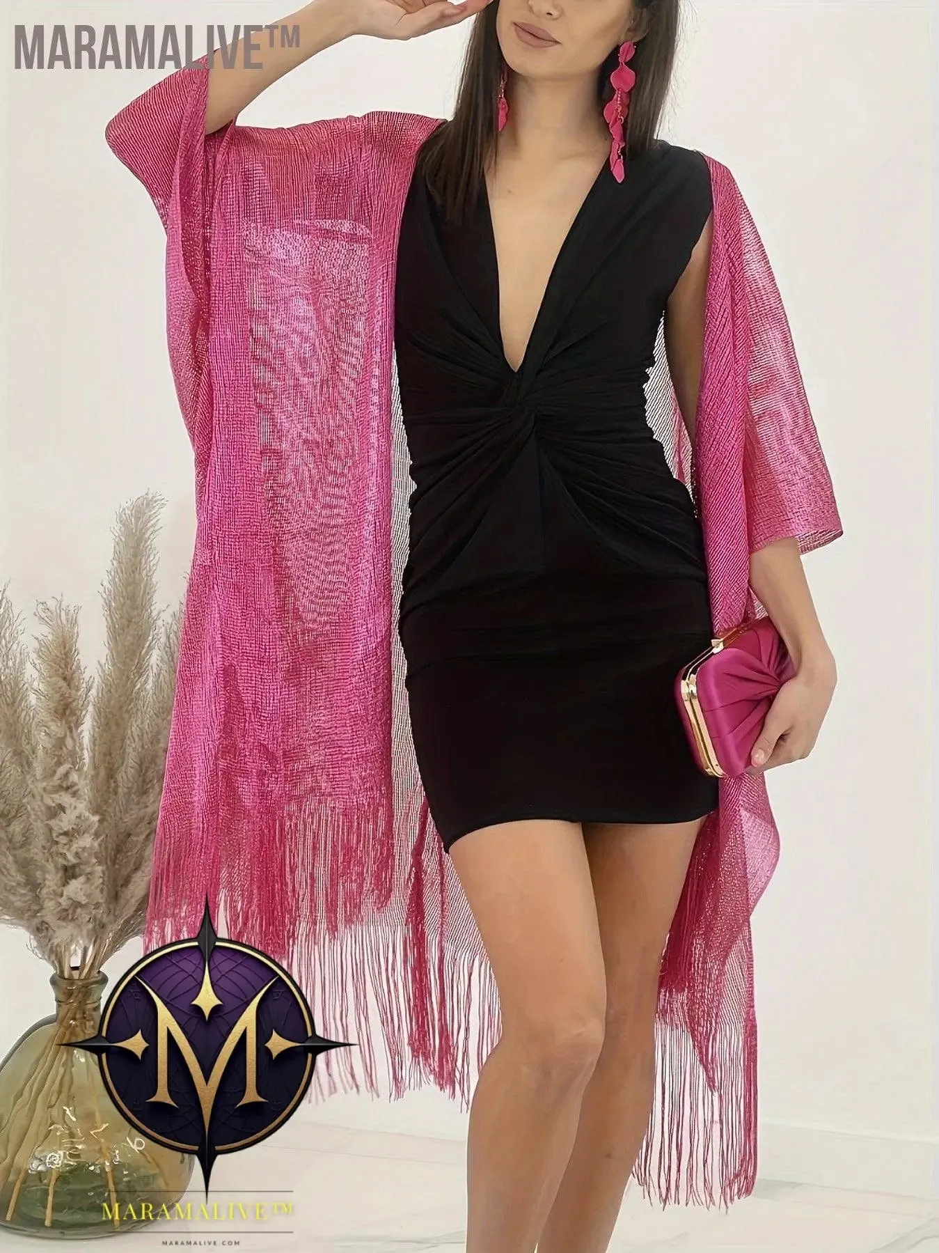 Plus Size Split Tassel Top, Casual Open Front Top For Summer, Women's Plus Size Clothing