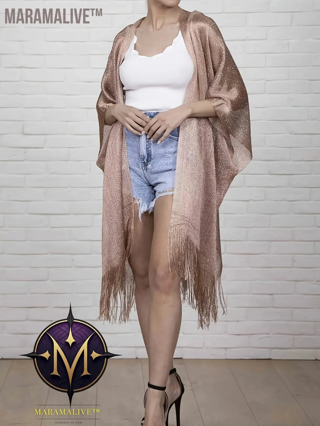 Plus Size Split Tassel Top, Casual Open Front Top For Summer, Women's Plus Size Clothing