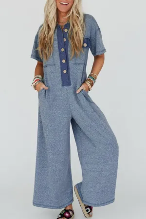 PREORDER! ETA 4/4 High-Spirited Beau Blue Short Sleeve Jumpsuit **SHIPPING EXPECTED TO BEGIN ON DATE 4/4**