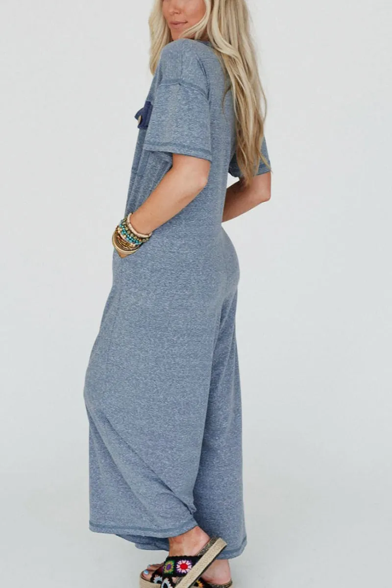 PREORDER! ETA 4/4 High-Spirited Beau Blue Short Sleeve Jumpsuit **SHIPPING EXPECTED TO BEGIN ON DATE 4/4**