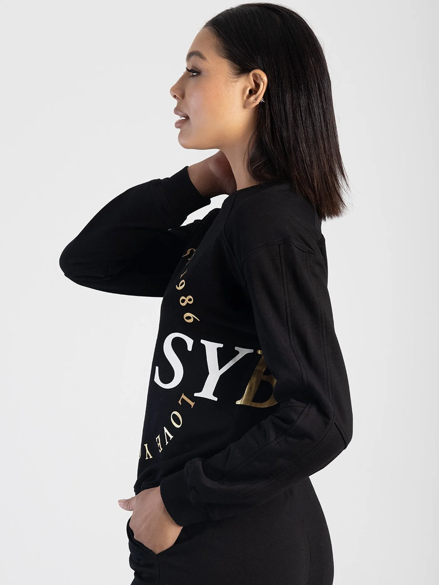 Raglan Sweat Top With Multi-Colored Print Logo - Black