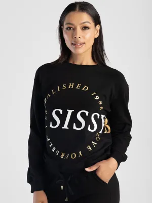 Raglan Sweat Top With Multi-Colored Print Logo - Black