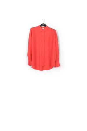 Red loose-fit silk shirt