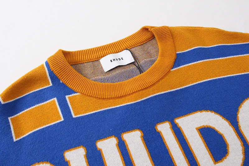 RHUDE jacquard panel crew neck Sweaters
