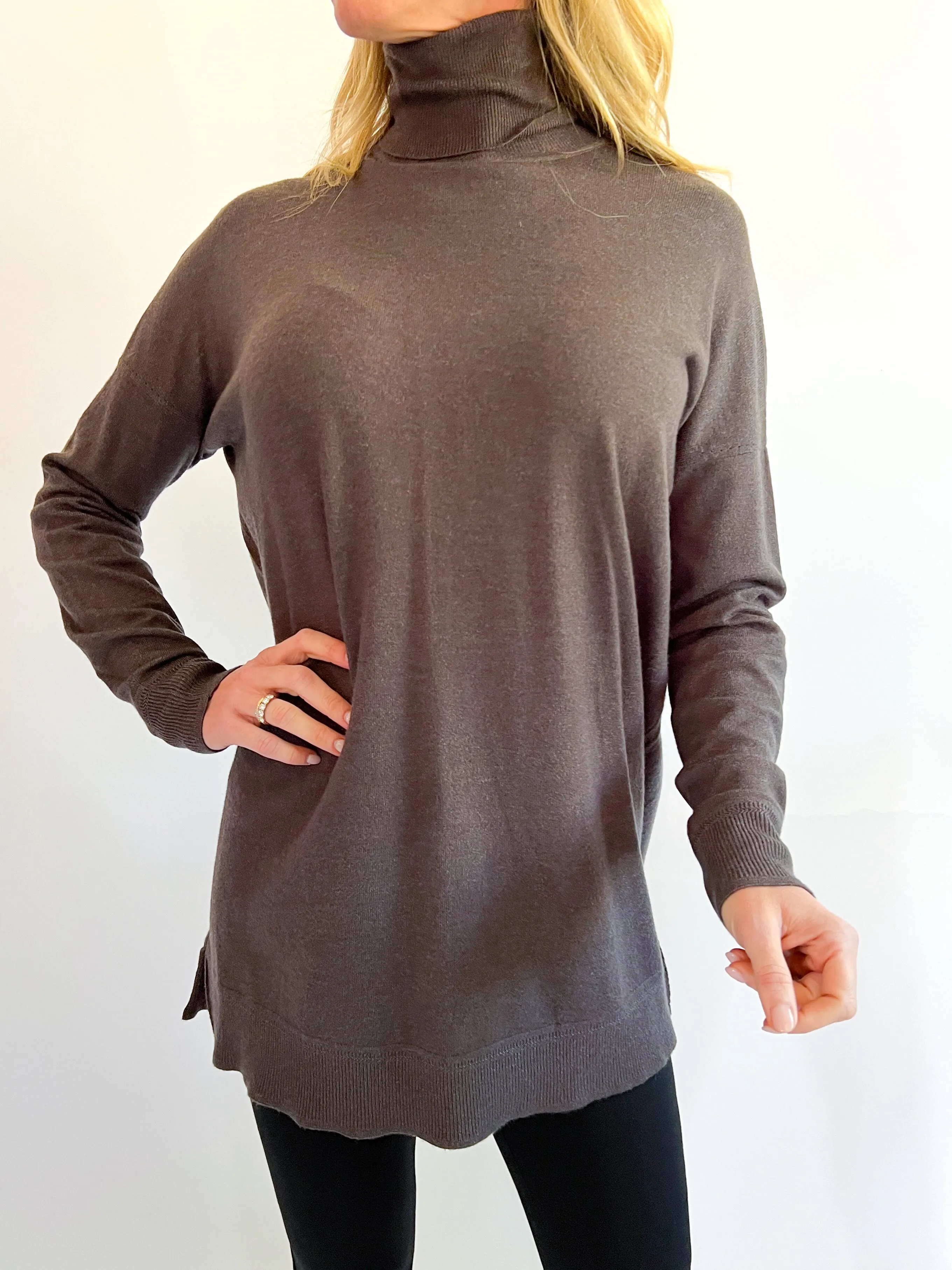 Ribbed Turtleneck Pico Sweater