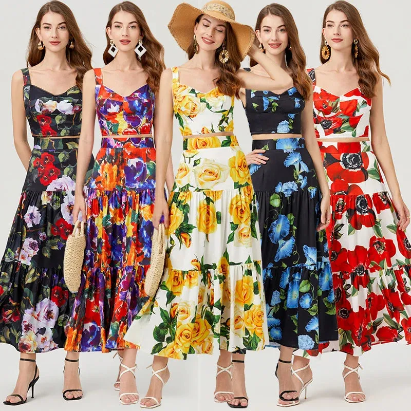 Runway Brand Designer Floral Print Two Piece