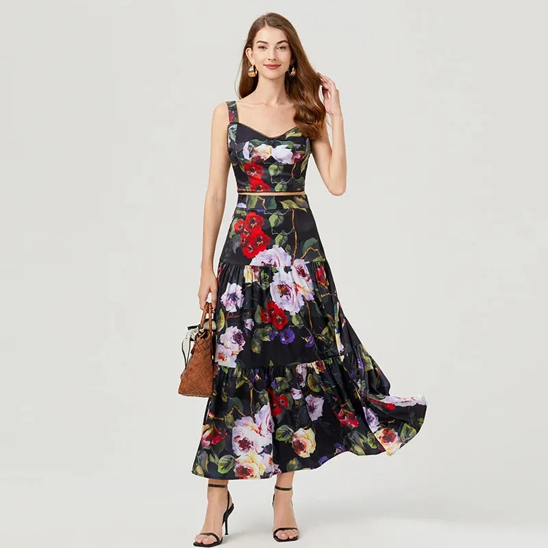 Runway Brand Designer Floral Print Two Piece