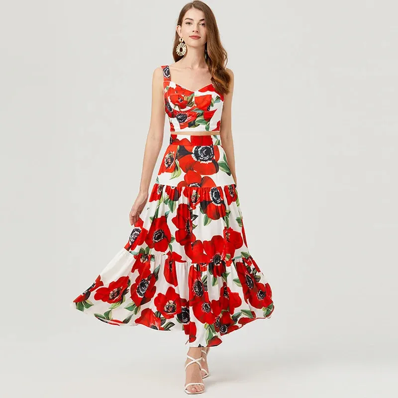 Runway Brand Designer Floral Print Two Piece
