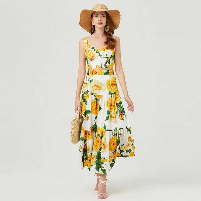 Runway Brand Designer Floral Print Two Piece