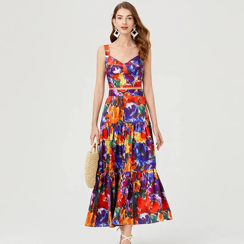 Runway Brand Designer Floral Print Two Piece